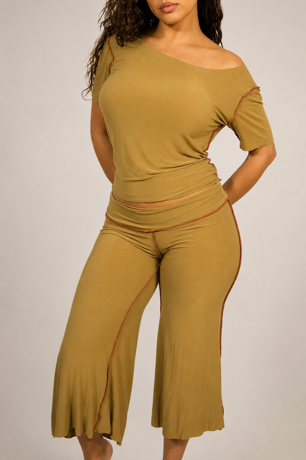 Off Shoulder Short Sleeve: Taupe