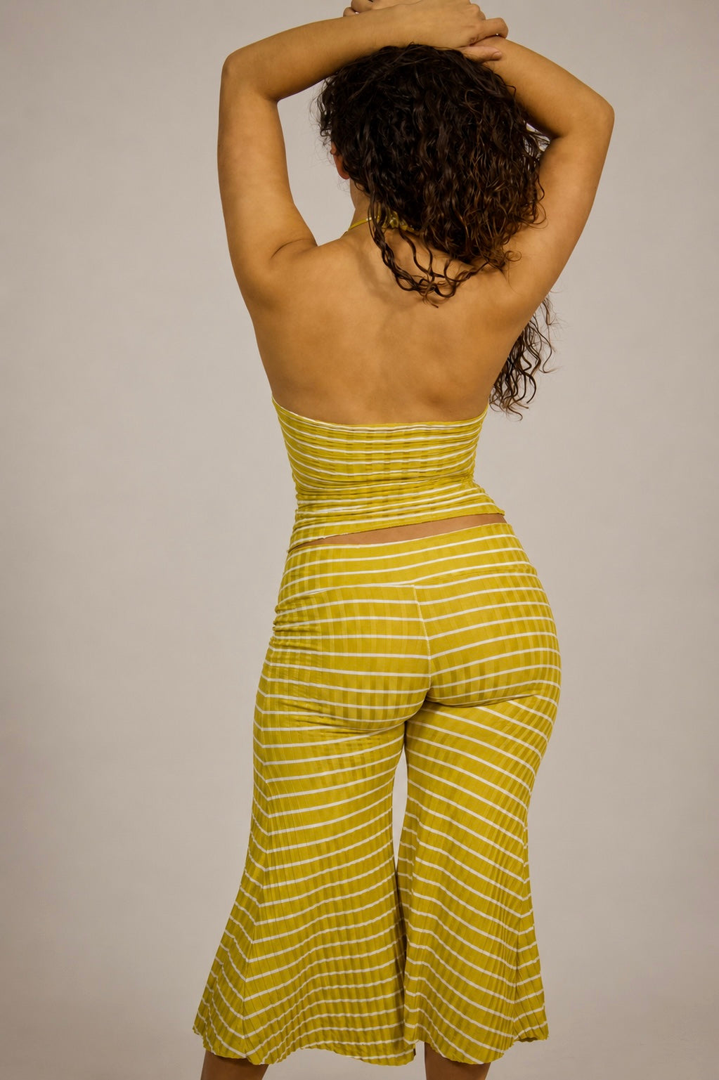 Raw Edge Halter Top: Yellow w/ White Stripes