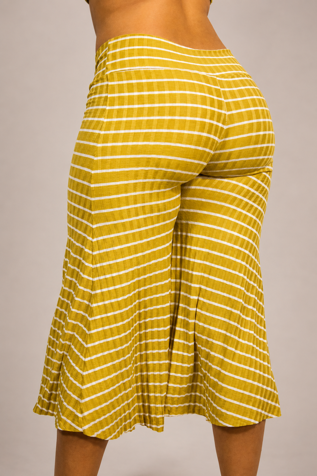 Low Rise Gaucho Pants: Yellow w/ White Stripes